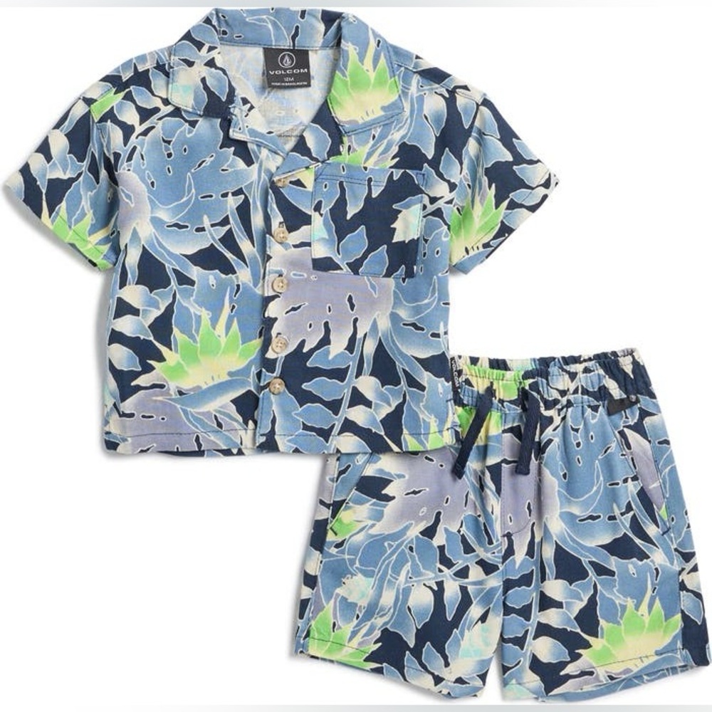 Volcom linen blend Shirt & Shorts Set